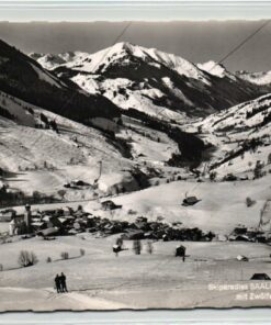 AK Postcard Ski, Saalbach Zwölferkogel Schlepplift Skiing