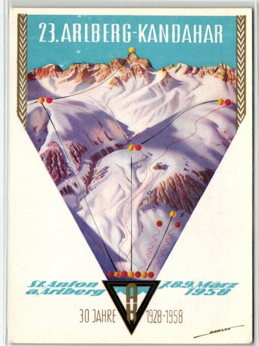 AK Postcard Ski, 23. Arlberg Kandahar 1928-1958 Slalom Tirol St. Anton Skiing