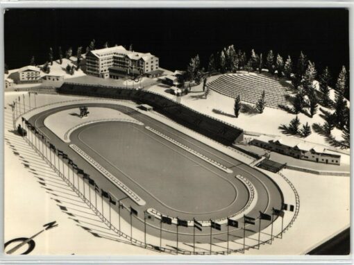 AK Postcard Cortina 1956, Misurina Plastico Anello Olimpico Eisschnelllauf Olympia Olympic