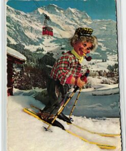 AK Postcard Ski, Igel Mecki Schi Seilbahn Skiing