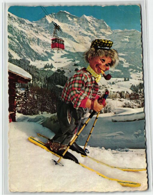 AK Postcard Ski, Igel Mecki Schi Seilbahn Skiing