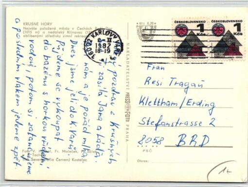 AK Postcard Ski, Krusne Hory Karlovy CSR Skiing – Bild 2