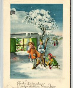 AK Postcard Ski, Glückwunschkarte Skilaufen Rodeln Kinder Skiing