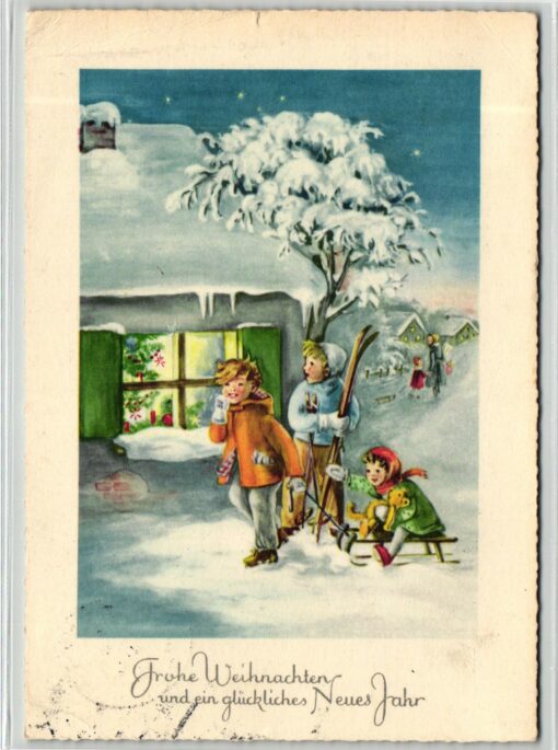 AK Postcard Ski, Glückwunschkarte Skilaufen Rodeln Kinder Skiing