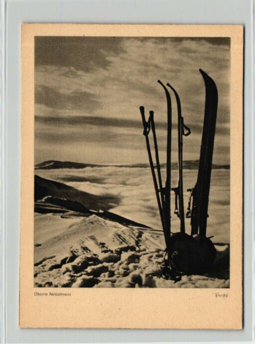 AK Postcard Ski, Ziegenrücken Riesengebirge Nebelmeer Skiing