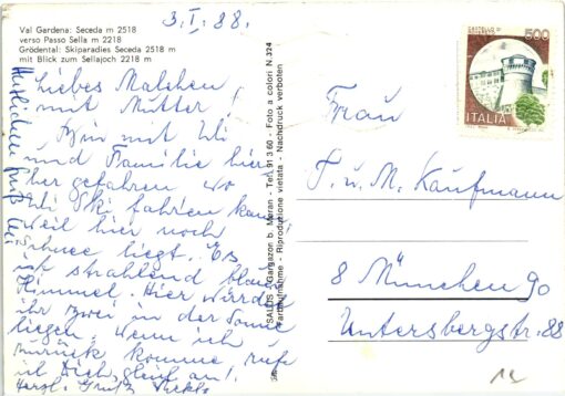 AK Postcard Ski, Val gardena Seceda Grödental Sella Skiing – Bild 2