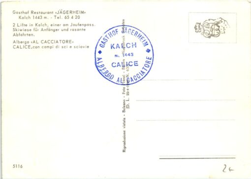 AK Postcard Ski, Jägerheim Kalch Calice Jaufenpass Skiwiese Südtirol Skiing – Bild 2