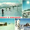 AK Postcard Ski, Pozdrav z Krkonos CSR Schilaufen Skiing