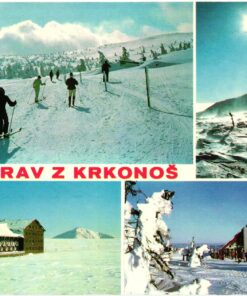 AK Postcard Ski, Pozdrav z Krkonos CSR Schilaufen Skiing