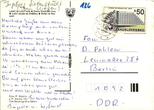 AK Postcard Ski, Pozdrav z Krkonos CSR Schilaufen Skiing – Bild 2