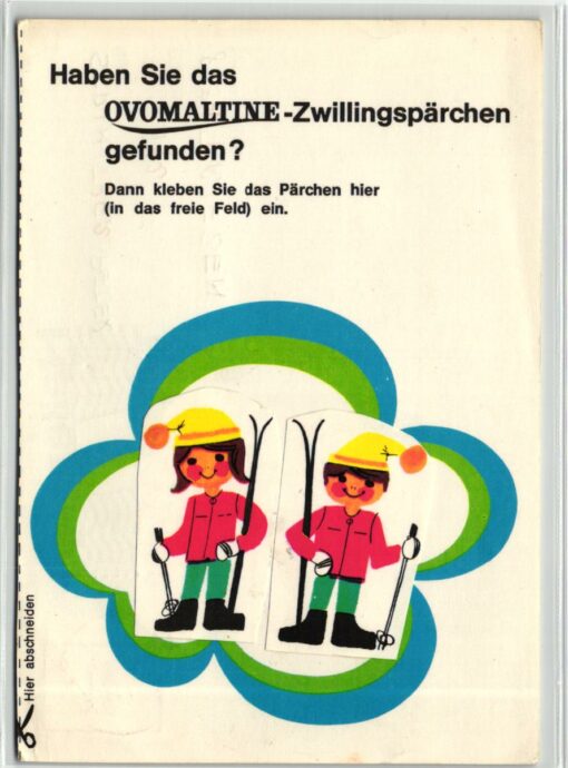 AK Postcard Ski, Ovomaltine Zwillingspärchen Trieben Skiing
