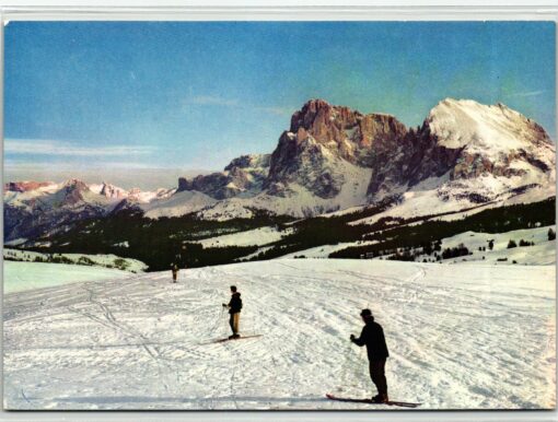 AK Postcard Ski, Seiser Alm Dolomiten Lang-Plattkofel Alpe Siusi Dolomiti Skiing
