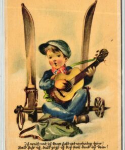 AK Postcard Ski, Gitarre Emil Köhn Kunstverlag München Skiing