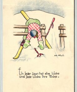 AK Postcard Ski, Zaun Lücke Tücke, Verlag Freco 684/1 Skiing