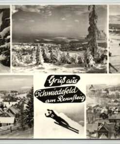 AK Postcard Ski, Gruß aus Schmiedefeld am Rennsteig Thüringen DDR Skiing