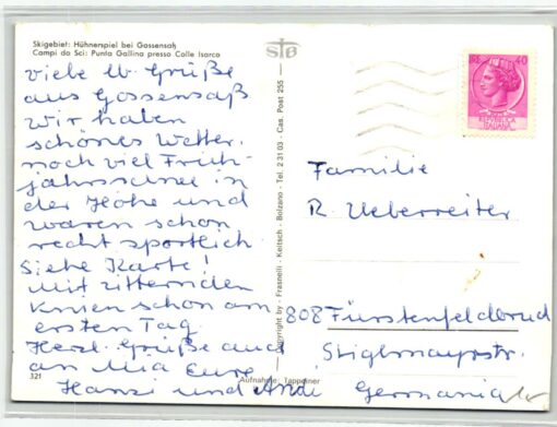 AK Postcard Ski, Skigebiet Hühnerspiel Gossensaß Eisacktal Südtirol Skiing – Bild 2