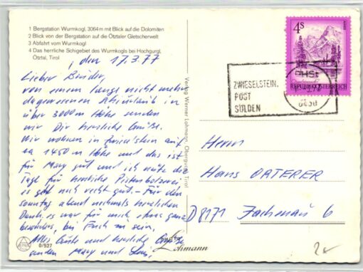 AK Postcard Ski, Schiparadies Wurmkogl Zwieselstein Sölden Hochgurgl Skiing – Bild 2