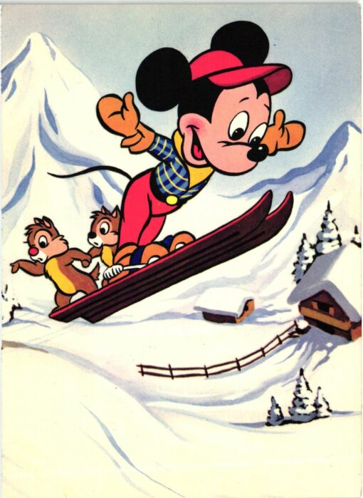 AK Postcard Skispringen, Micky Maus Schispringen Comic Walt Disney 1964