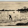 AK Postcard Eislaufen, Wilhelm Oesterle Winterlandschaft Radierung Neumann Berlin