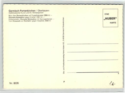 AK Postcard Eislaufen, Skisprung Garmisch Partenkirchen Hans Huber – Bild 2