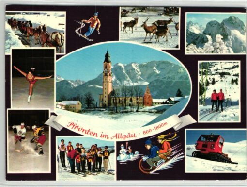 AK Postcard Eislaufen, Pfronten im Allgäu, Hockey, Eiskunstlauf, Ski