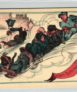 AK Postcard Bobrennen, Skeleton, Wintersport Vorstadt Zeichnung Heifenmooser München