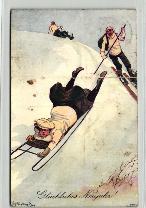 AK Postcard Rodeln, Telemark, Skeleton Glückwunschkarte 1909
