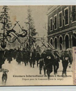 AK Postcard Ski, Morez Jura 1909 Vignette Cinderella Depart Concourse Club Alpine Skiing