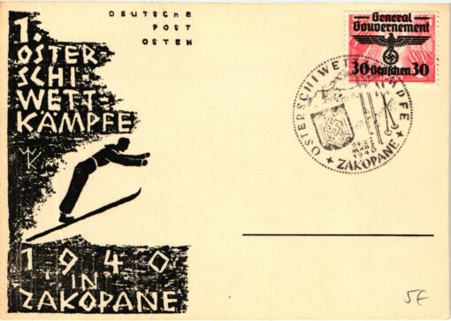AK Postcard Ski, 1. Öster. Schiwettkämpfe Zakopane 1940 Schispringen Alpin