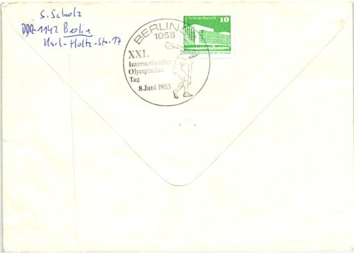 DDR Berlin 1983 XXI. Internationaler Olympischer Tag Reko Sonderpostamt Diskus – Bild 2