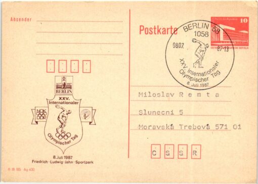 DDR Berlin 1987 XXV. Internationaler Olympischer Tag Postkarte Diskus