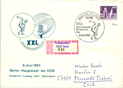 DDR Berlin 1983 XXI. Internationaler Olympischer Tag Reko Sonderpostamt Diskus
