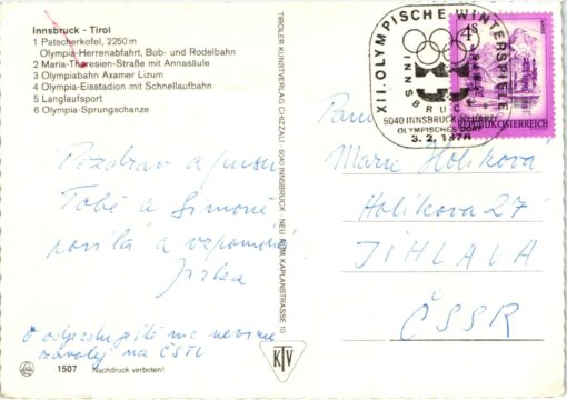 Österreich, Innsbruck 1976 Olympic Winter Games, Ansichtskarte SST Olympisches Dorf Olympische Winterspiele