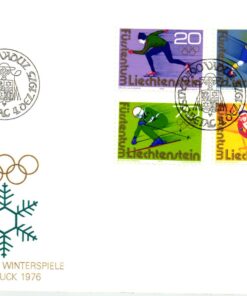 Liechtenstein, Innsbruck 1976 Olympic Games, FDC Ski Alpin, Ice Skating, Hockey, Olympische Spiele