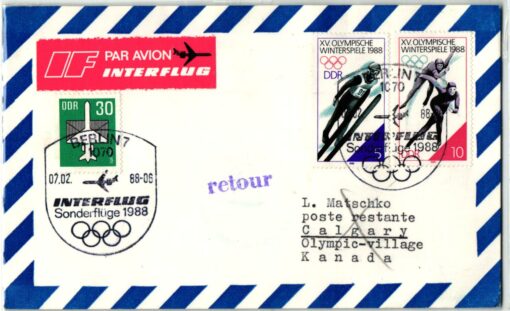 DDR, Calgary 1988, Olympic Winter Games, Interflug Par Avion, Sonderflug Berlin Canada Olympische Spiele