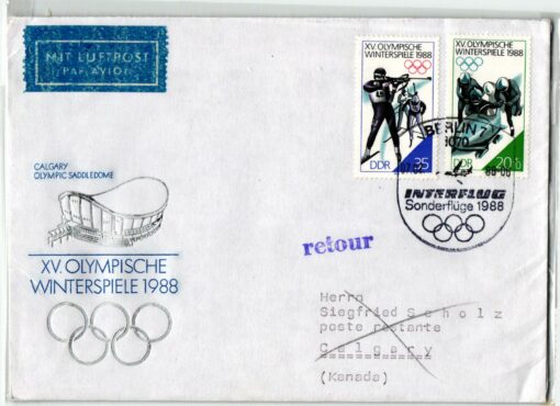 DDR, Calgary 1988, Olympic Winter Games, Interflug Par Avion, Sonderflug Berlin Canada Olympische Spiele