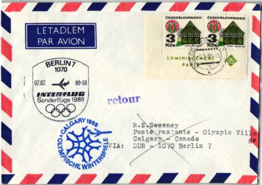 CSSR, Calgary 1988, Olympic Winter Games, Interflug Par Avion, Sonderflug nach Canada Olympische Spiele