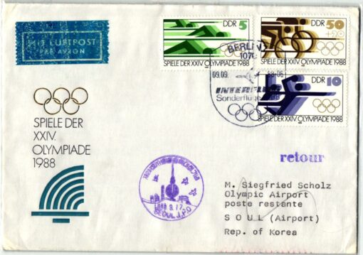 DDR, Seoul 1988, Olympic Games, Interflug Berlin Seoul Airmail Olympische Spiele