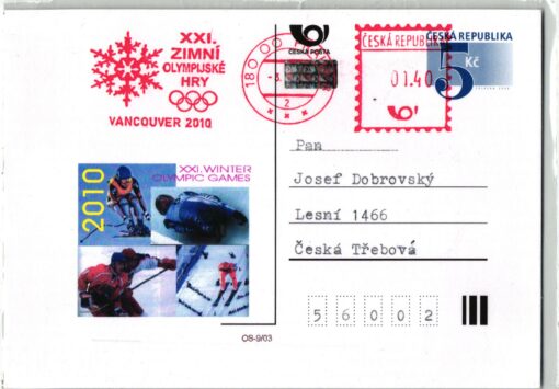 Ceska Praha 8 MWST Postcard Olympic Winter Games Vancouver 2010 Red Meter EMA