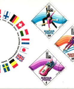 Magyar 1980, Olympic Games Lake Placid 5 stamps on card; Ski Jumping, Ice Hockey, Ski alpin, Bob
