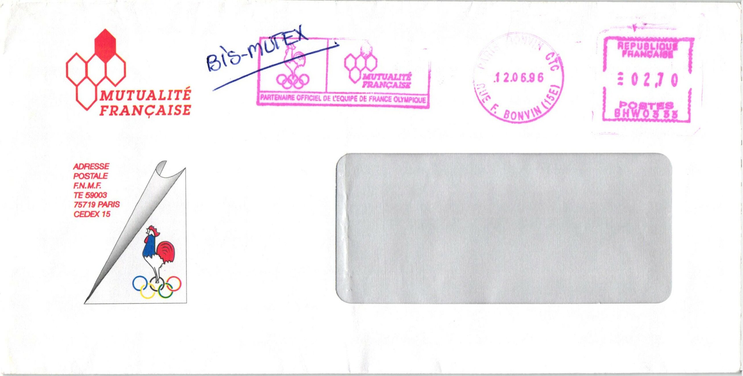 France, 1996 Olympic Winter Games, Mutualitá Francaise Paris Red Meter, EMA, MFST , Olympische Spiele