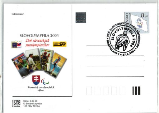 Slovensko 2004, Olympic Games, Bratislava, Slovolympfila 2004 Paralympic SST auf Ganzsache