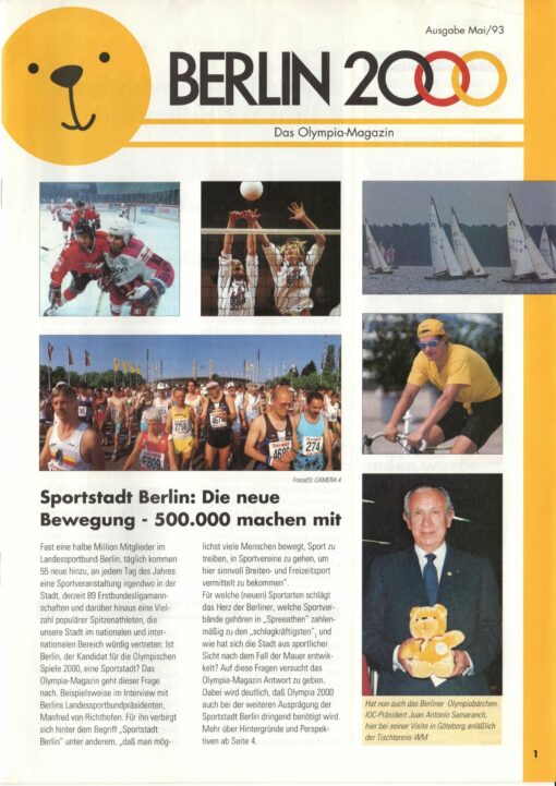 Germany 2000, Olympic Magazine Mai 1993 Berlin Bewerberstadt Kandidat Olympia, Olympic Bid, Candidate City Host