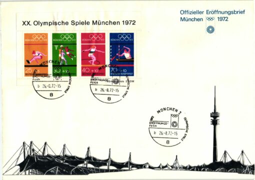 Offizieller Brief München 1972 Eröffnungsfeier mit Sonderstempel, Olympic Games Opening ceremony