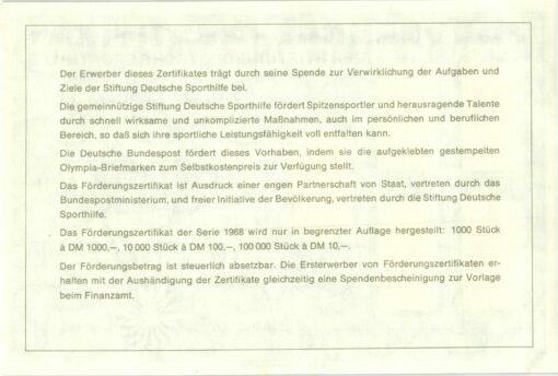 Förderungs Zertifikat Sporthilfe München 1972 Olympia Sporthilfe, Olympic Games – Bild 2