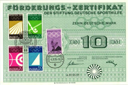 Förderungs Zertifikat Sporthilfe München 1972 Olympia Sporthilfe, Olympic Games