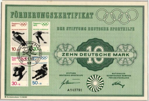 Förderungs Zertifikat Sporthilfe München 1972 Olympia Sporthilfe, Olympic Games