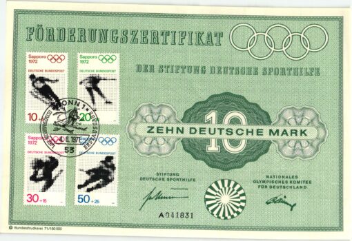 Förderungs Zertifikat Sporthilfe München 1972 Olympia Sporthilfe, Olympic Games