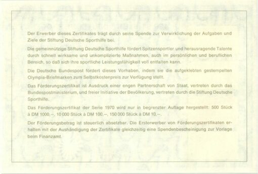 Förderungs Zertifikat Sporthilfe München 1972 Olympia Sporthilfe, Olympic Games – Bild 2