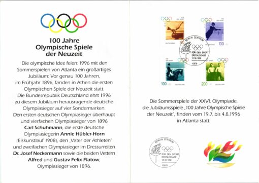 Bund 1996 Atlanta, Olympic Games, Schumann, Hübler-Horn, Neckermann, Flatow, Faltblatt